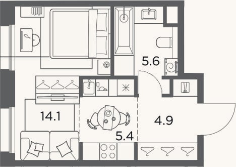 Планировка: Студия, 30 м²