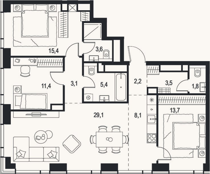 Планировка: 4+ к, 97,3 м²