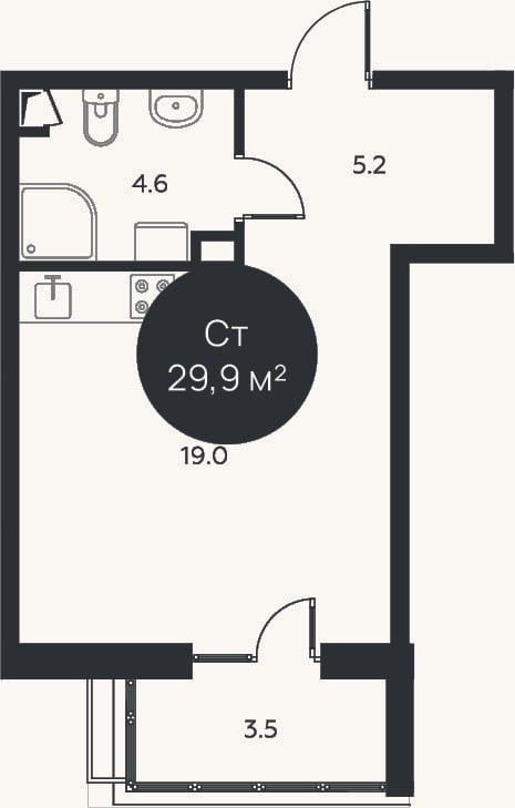 Планировка: Студия, 28,8 м²