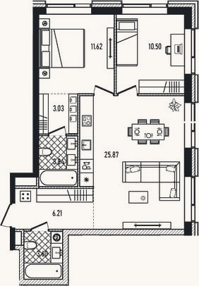 Планировка: 3-к, 64,7 м²