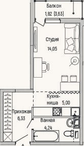 Планировка: Студия, 29,6 м²