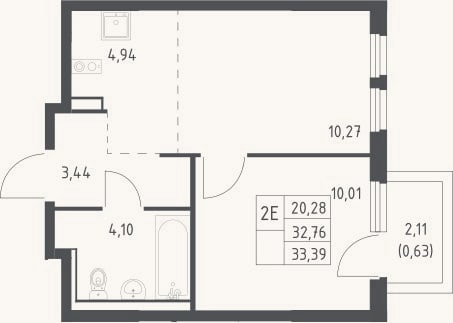 Планировка: 2-к, 32,8 м²