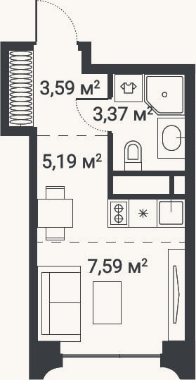 Планировка: Студия, 19,7 м²