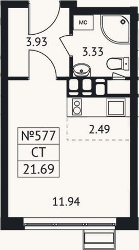 Планировка: Студия, 21,7 м²