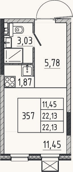 Планировка: Студия, 22,1 м²