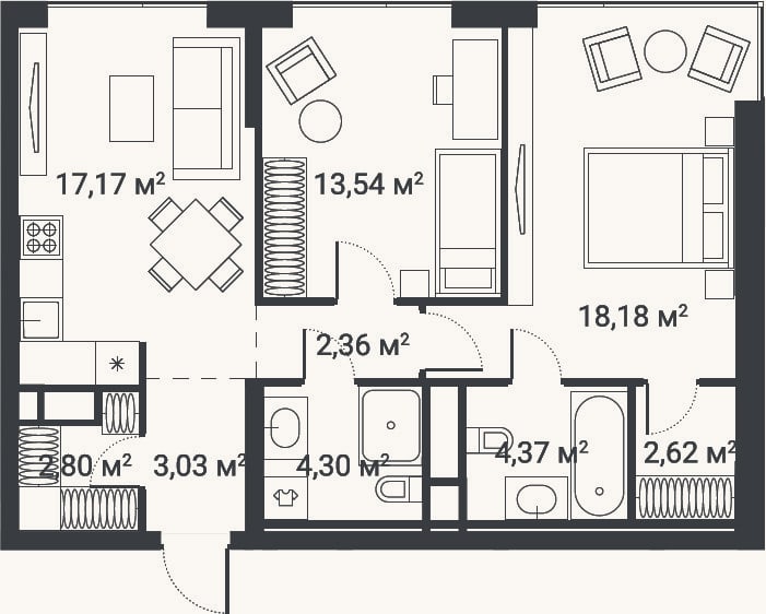 Планировка: 3-к, 67,2 м²