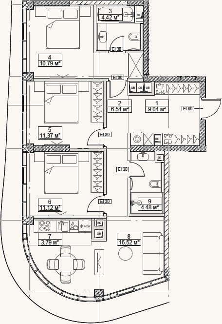 Планировка: 4+ к, 80,9 м²