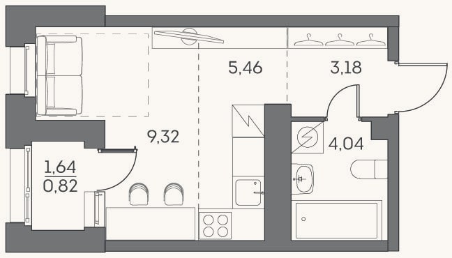 Планировка: Студия, 22 м²