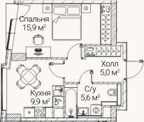 Планировка: 1-к, 35,7 м²