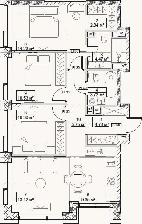 Планировка: 4+ к, 79,1 м²