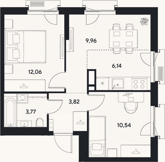 Планировка: 3-к, 46,3 м²