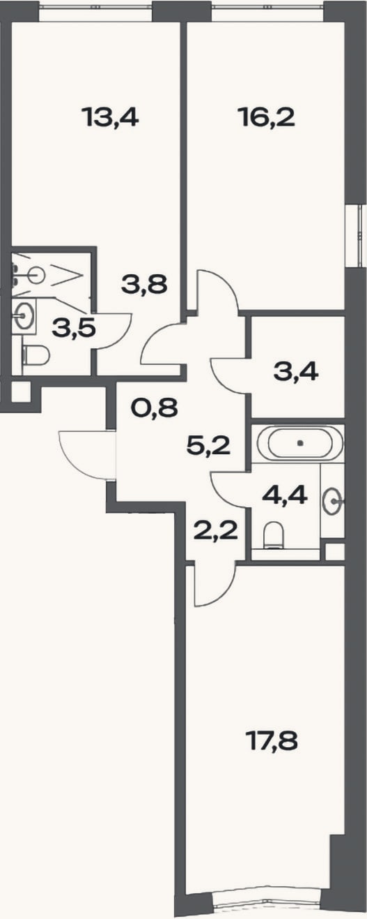 Планировка: 3-к, 70,7 м²