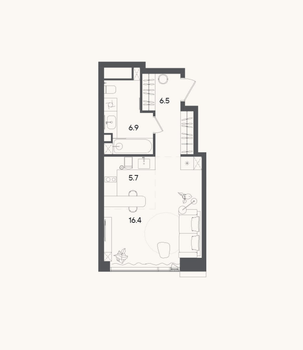 Планировка: Студия, 35,5 м²