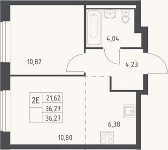 Планировка: 2-к, 36,3 м²