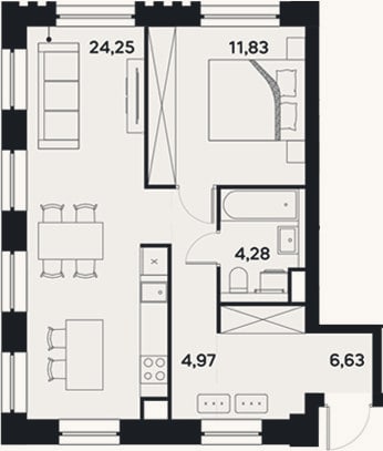 Планировка: 2-к, 52 м²