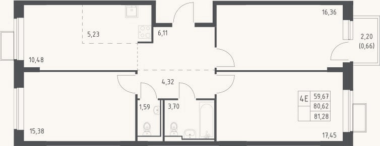 Планировка: 4+ к, 80,6 м²