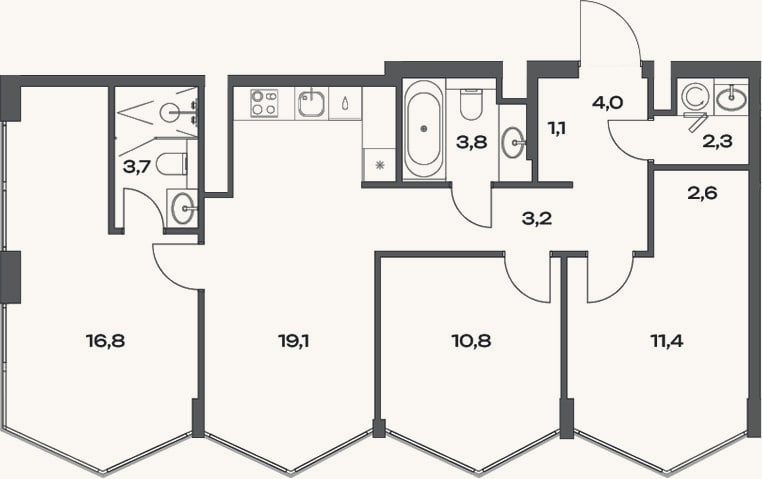 Планировка: 3-к, 81,4 м²