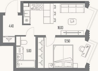 Планировка: 1-к, 37,9 м²