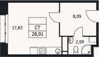 Планировка: Студия, 28,9 м²
