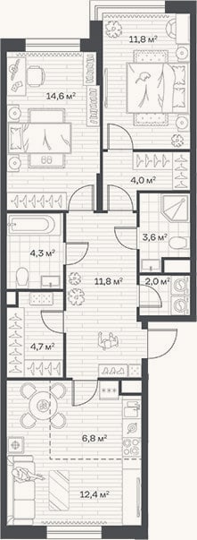 Планировка: 3-к, 76 м²