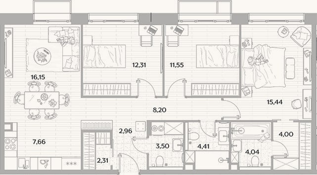 Планировка: 4+ к, 92,5 м²