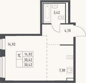Планировка: Студия, 30,4 м²