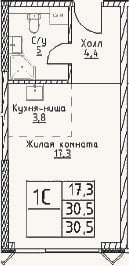 Планировка: Студия, 30,5 м²