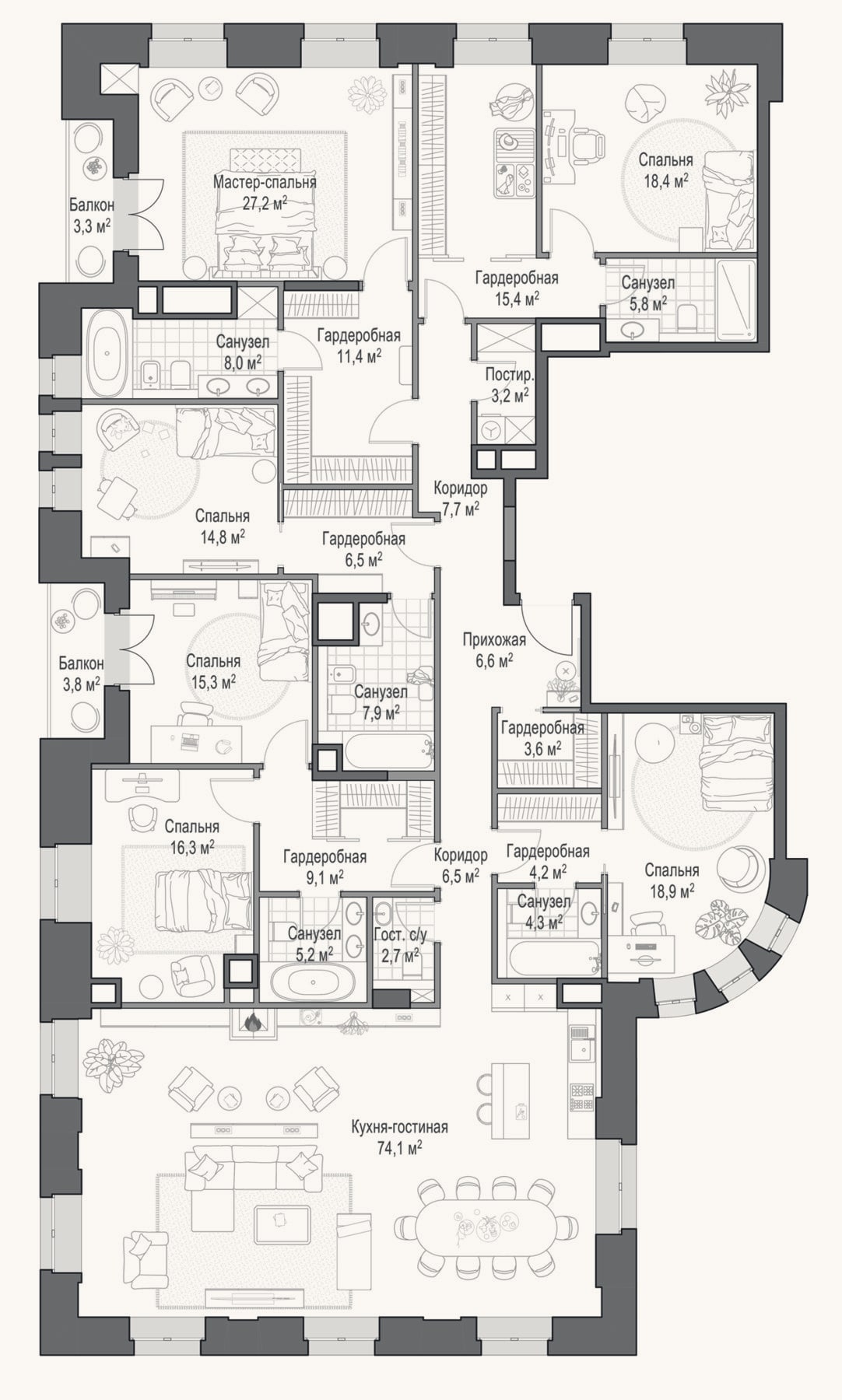 Планировка: 4+ к, 289,6 м²