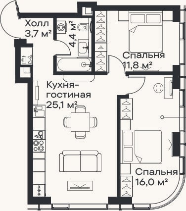 Планировка: 3-к, 61 м²
