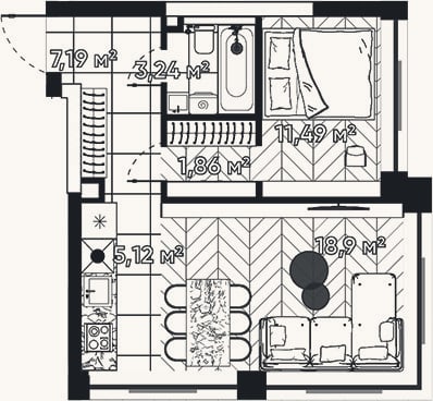 Планировка: 2-к, 47,8 м²
