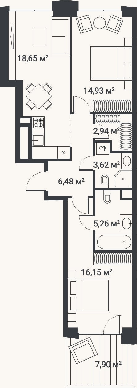 Планировка: 3-к, 66,3 м²