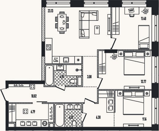 Планировка: 4+ к, 93,1 м²