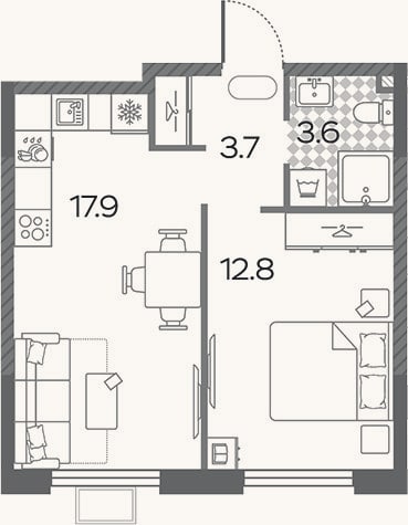 Планировка: 2-к, 36,9 м²