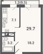 Планировка: 1-к, 28,5 м²