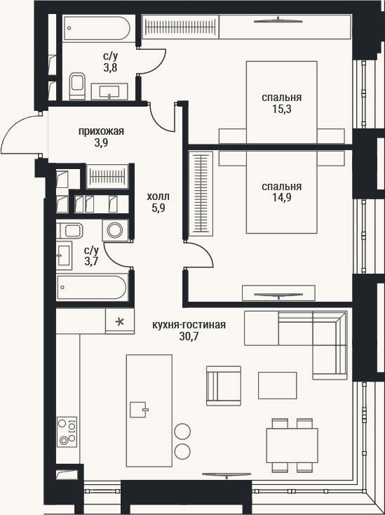 Планировка: 3-к, 78,2 м²
