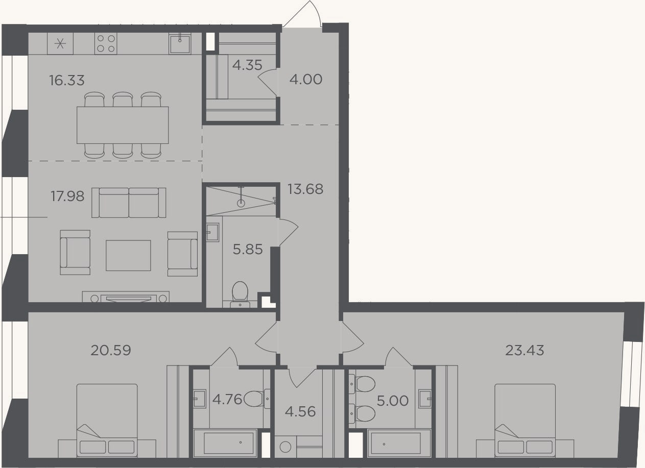 Планировка: 3-к, 120,5 м²
