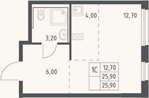 Планировка: Студия, 25,9 м²