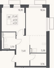 Планировка: 2-к, 41,5 м²