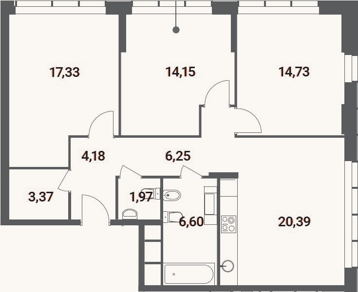 Планировка: 4+ к, 89 м²
