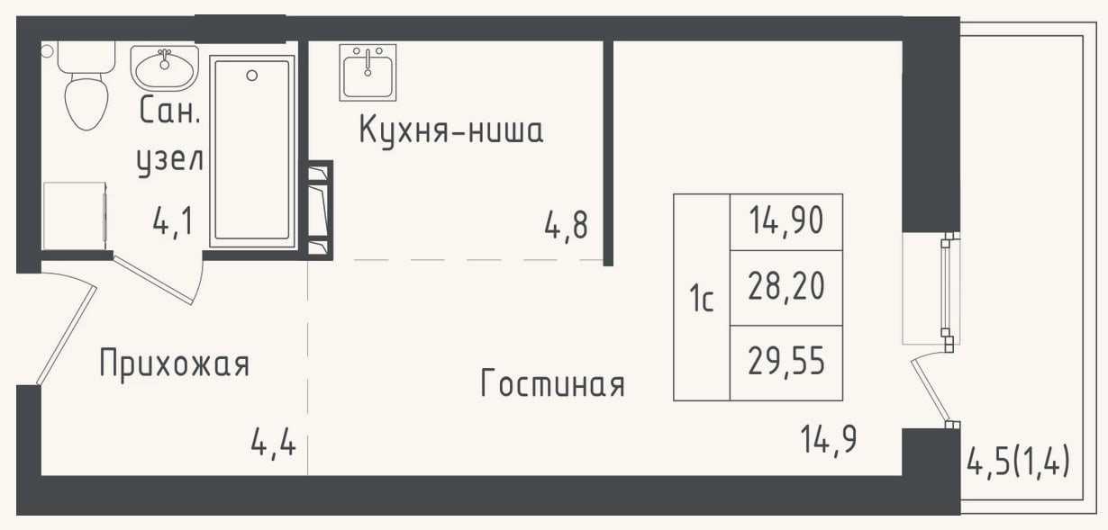 Планировка: Студия, 28,2 м²