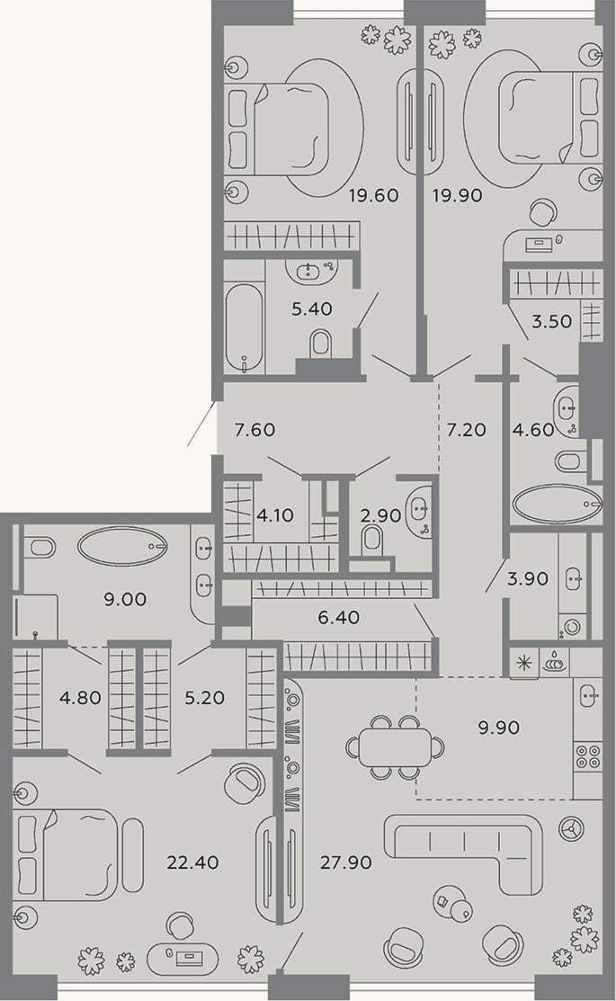 Планировка: 4+ к, 164,3 м²