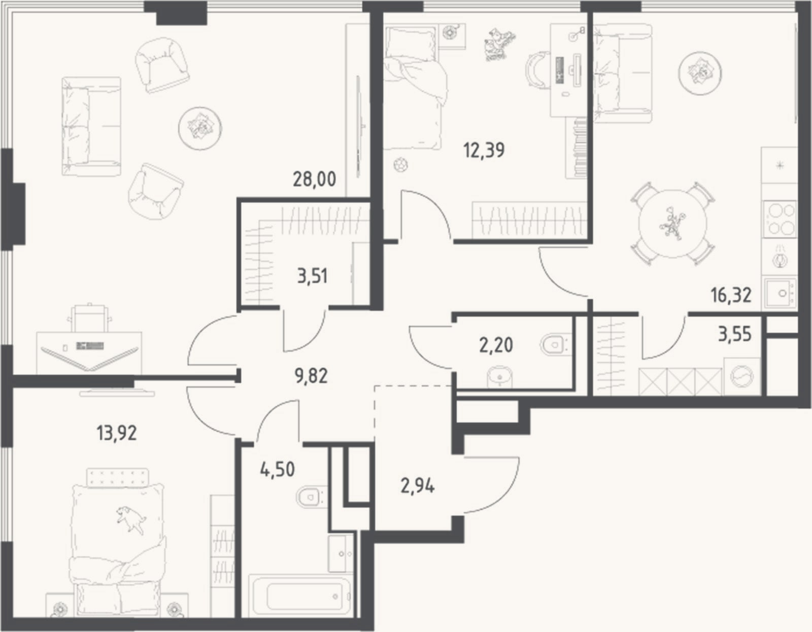 Планировка: 4+ к, 97,2 м²