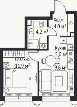 Планировка: 2-к, 34,7 м²