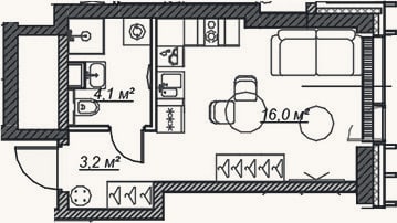 Планировка: Студия, 23,3 м²