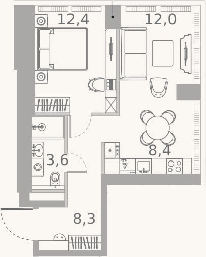 Планировка: 2-к, 44,7 м²