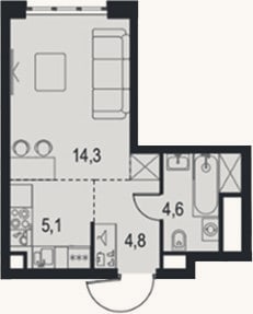 Планировка: Студия, 28,8 м²