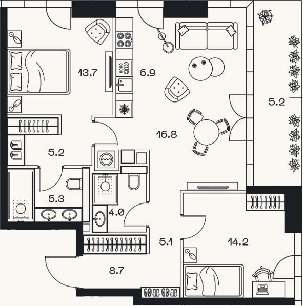 Планировка: 3-к, 80,8 м²