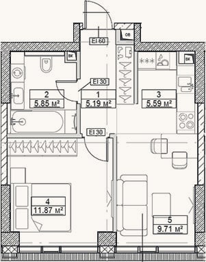 Планировка: 2-к, 38,2 м²