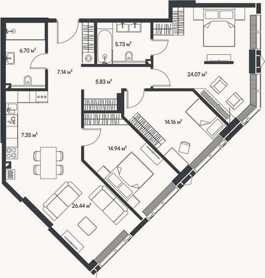 Планировка: 4+ к, 112,4 м²