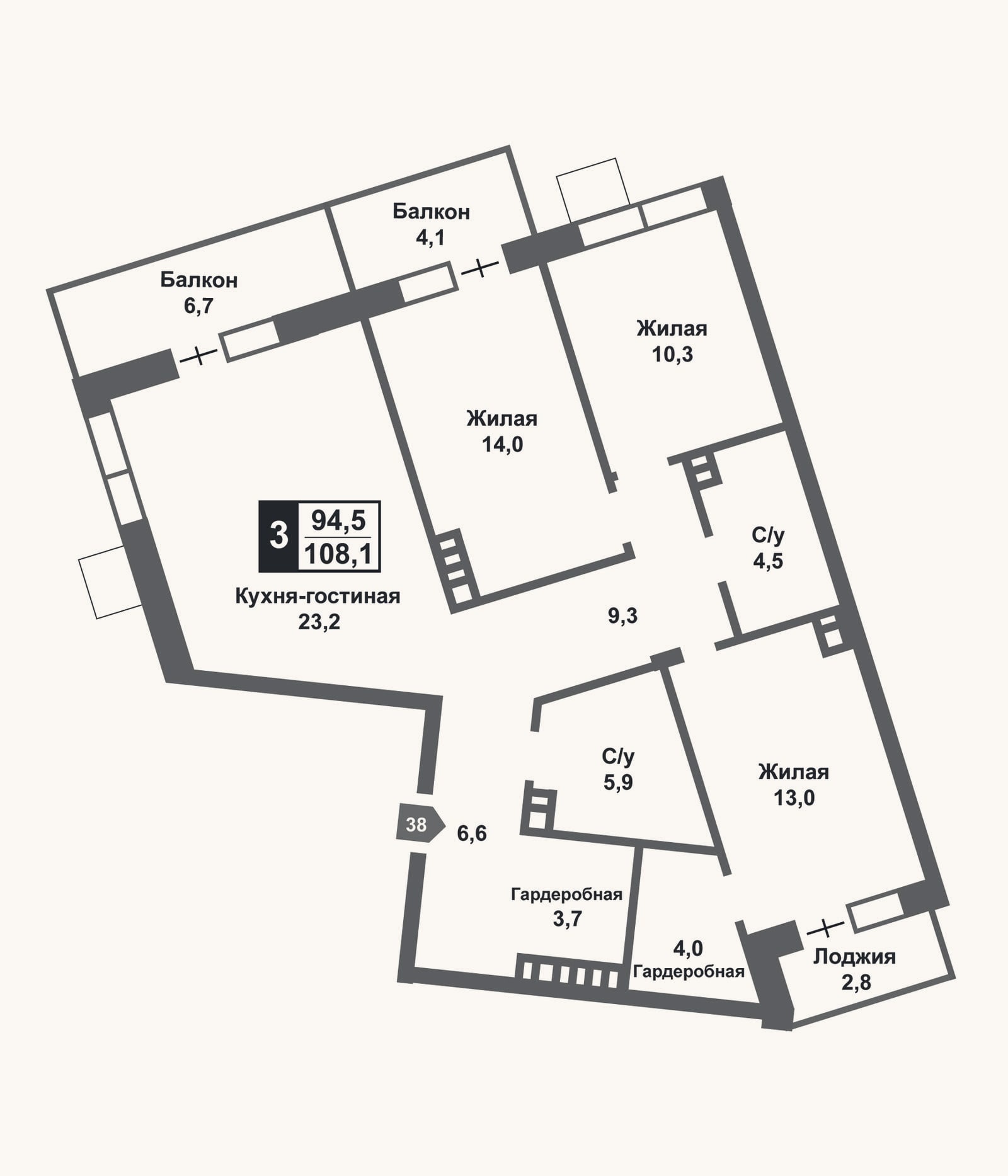 Планировка: 4+ к, 89,9 м²